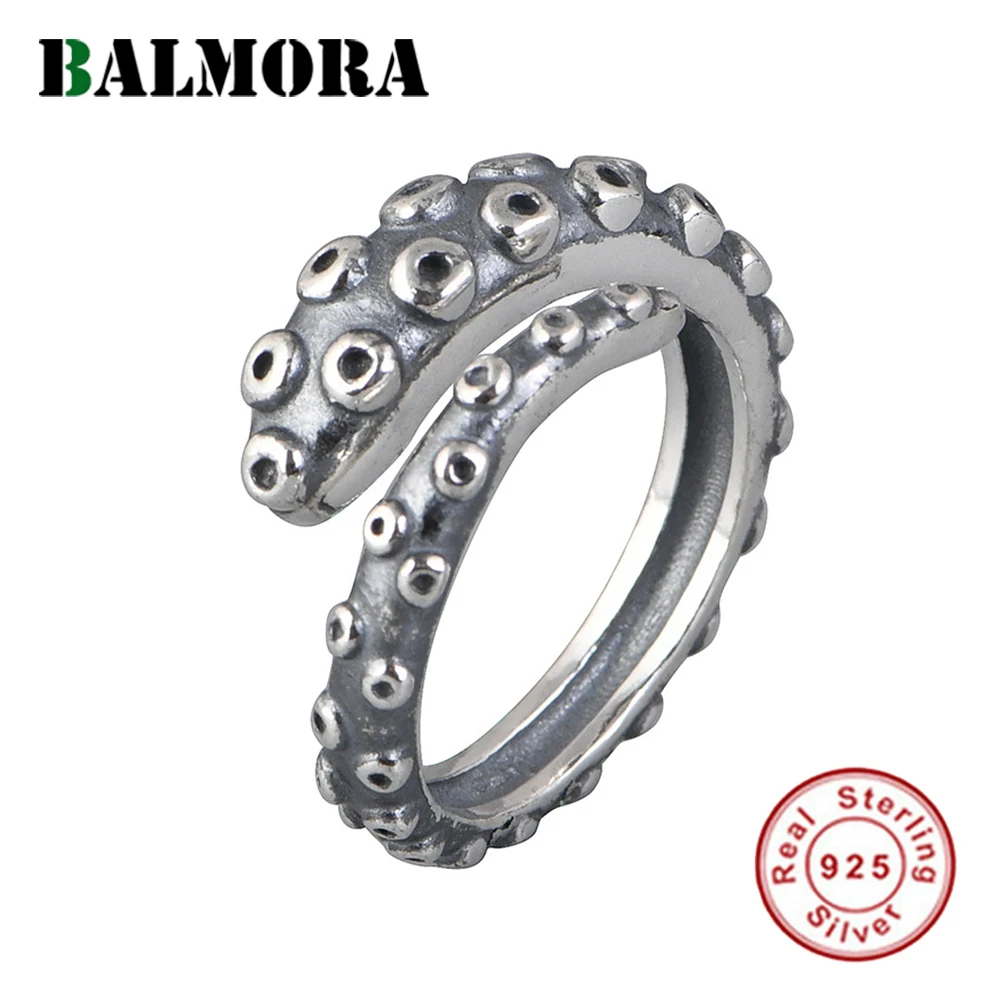 

BALMORA Original S925 Silver Vintage Squid Foot Octopus Ring For Women Men Gothic Punk Unique Animal Open Ring Jewelry Gift