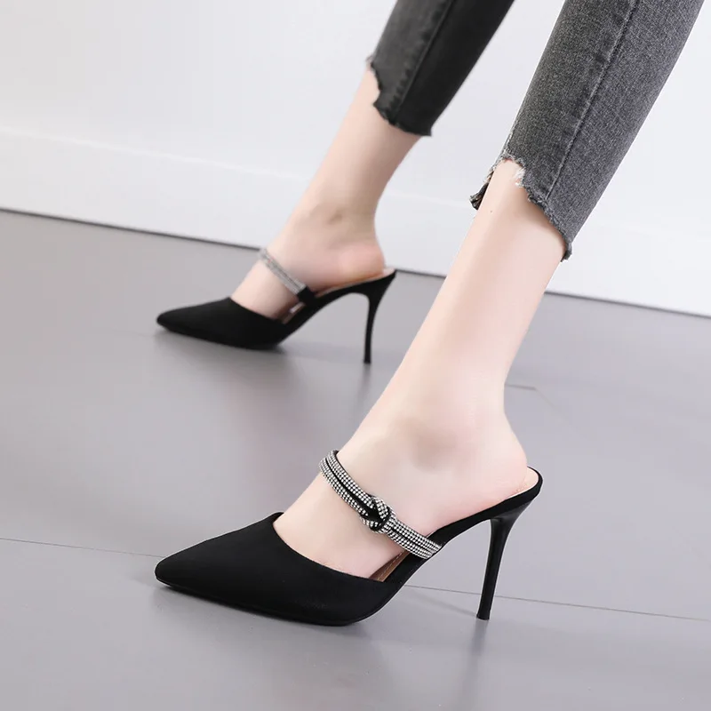 

Туфли женские на тонком высоком каблуке, шлепанцы, заостренный носок, роскошные низкие лоферы, искусственная кожа, 2022