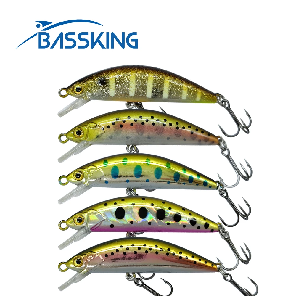 BASSKING Mini Sinking Minnow Wobblers Fishing Lure 46mm/3.6g 54mm/4.7g Trout Plastic Artificial Hard Bait Bass Fishing Tackle