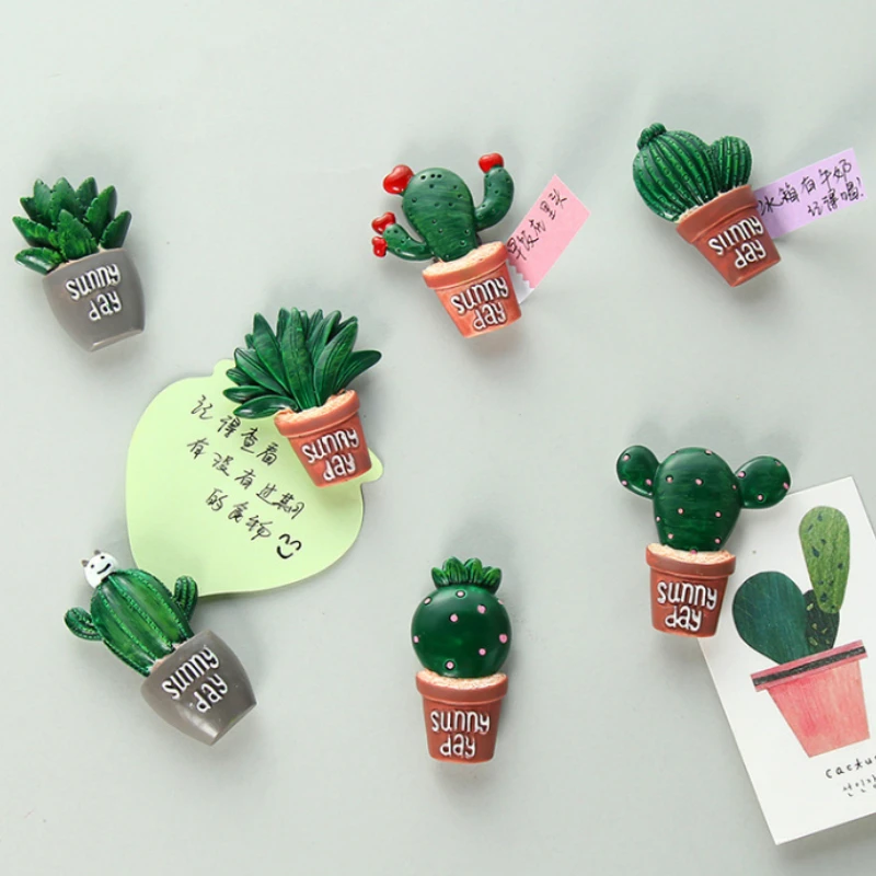 Cute Succulent Cactus Flower Fridge Magnet Creative Resin Home Decor images - 6