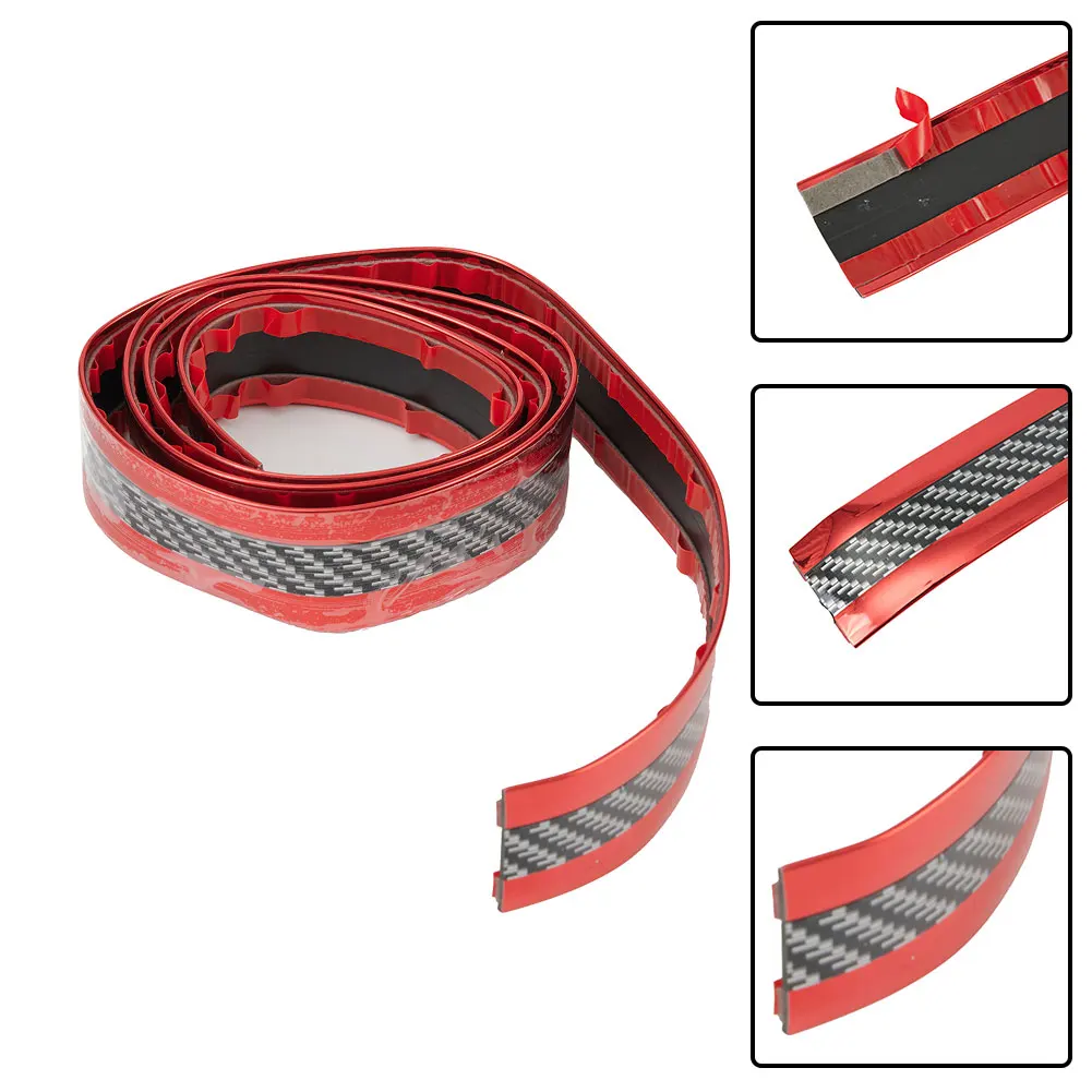 

Front Anti-Collision Exterior Door Sill Strip Moulding Car Trim Carbon Fiber Red Trunk Side Fender Protector Edge