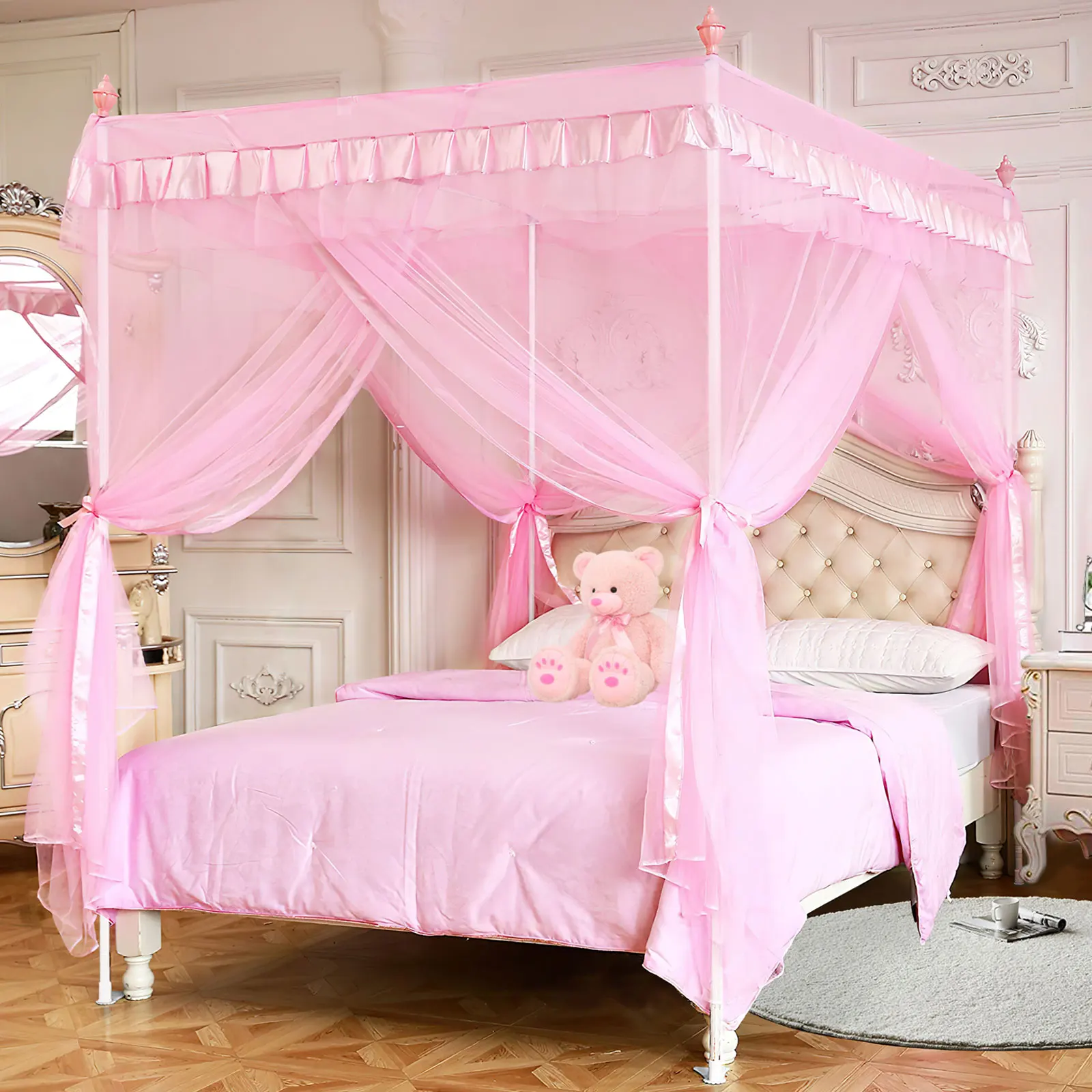 Двойной Навес для девочек шторы кровати розовые принцессы занавески подарок на