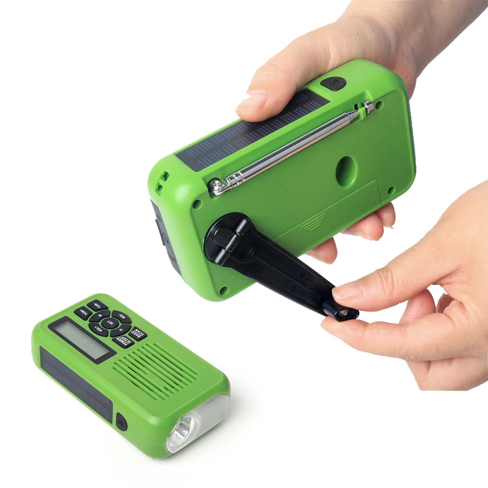 

Multifunctional Emergency Radio AM/FM/WB Portable Weather Radio Solar Hand Crank 2000mAh Power Bank Flashlight SOS Alarm Timer