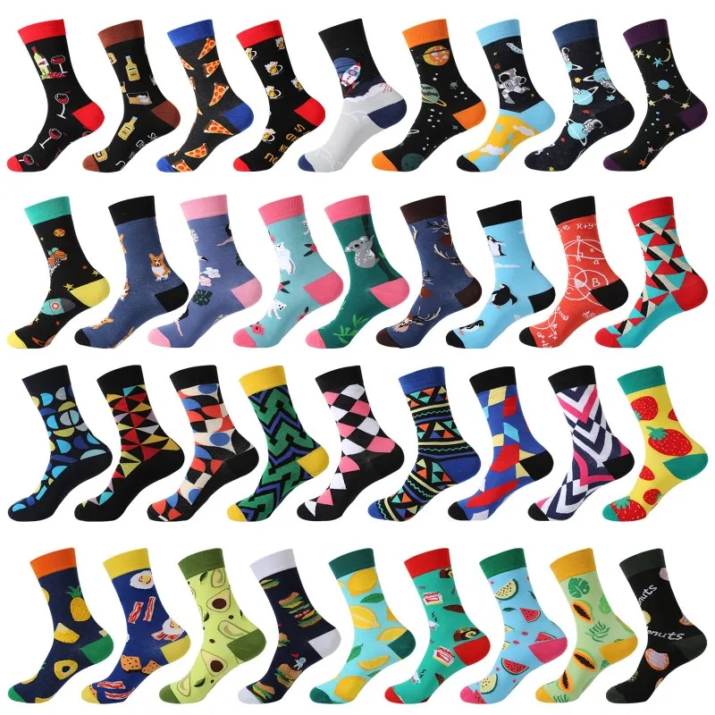 

1 Pair Of Combed Cotton Fashionable Hip Hop Men And Women Geometric Animal Food Happy Sockings Funny Casual Crazy Socking