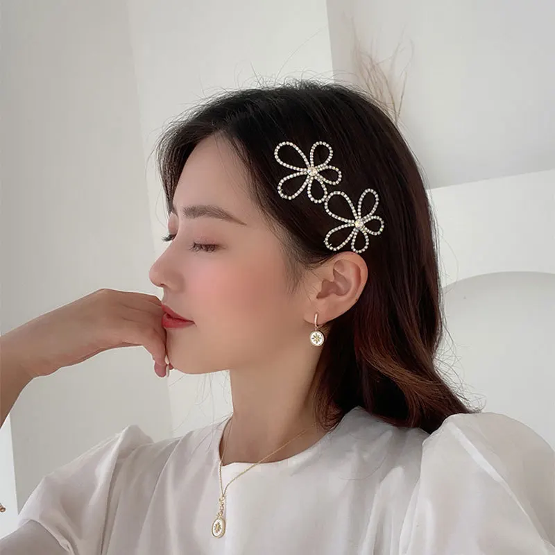

Rhinestone Hairpin Hair Clips for Women Korean Fashion Fairy 2023 New Flower Side Clip Hair Accessories