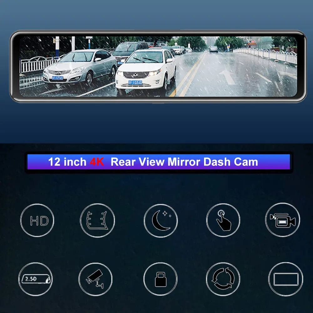 Автомобильный видеорегистратор 4K 3840*2160P 12-дюймовый WIFI GPS Sony IMX415 зеркало заднего