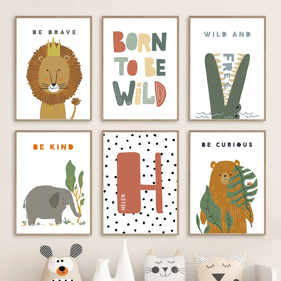 

Крокодил Лев слон медведь Цитата пользовательские буквы настенная Картина на холсте скандинавские постеры и принты настенные картины для ...