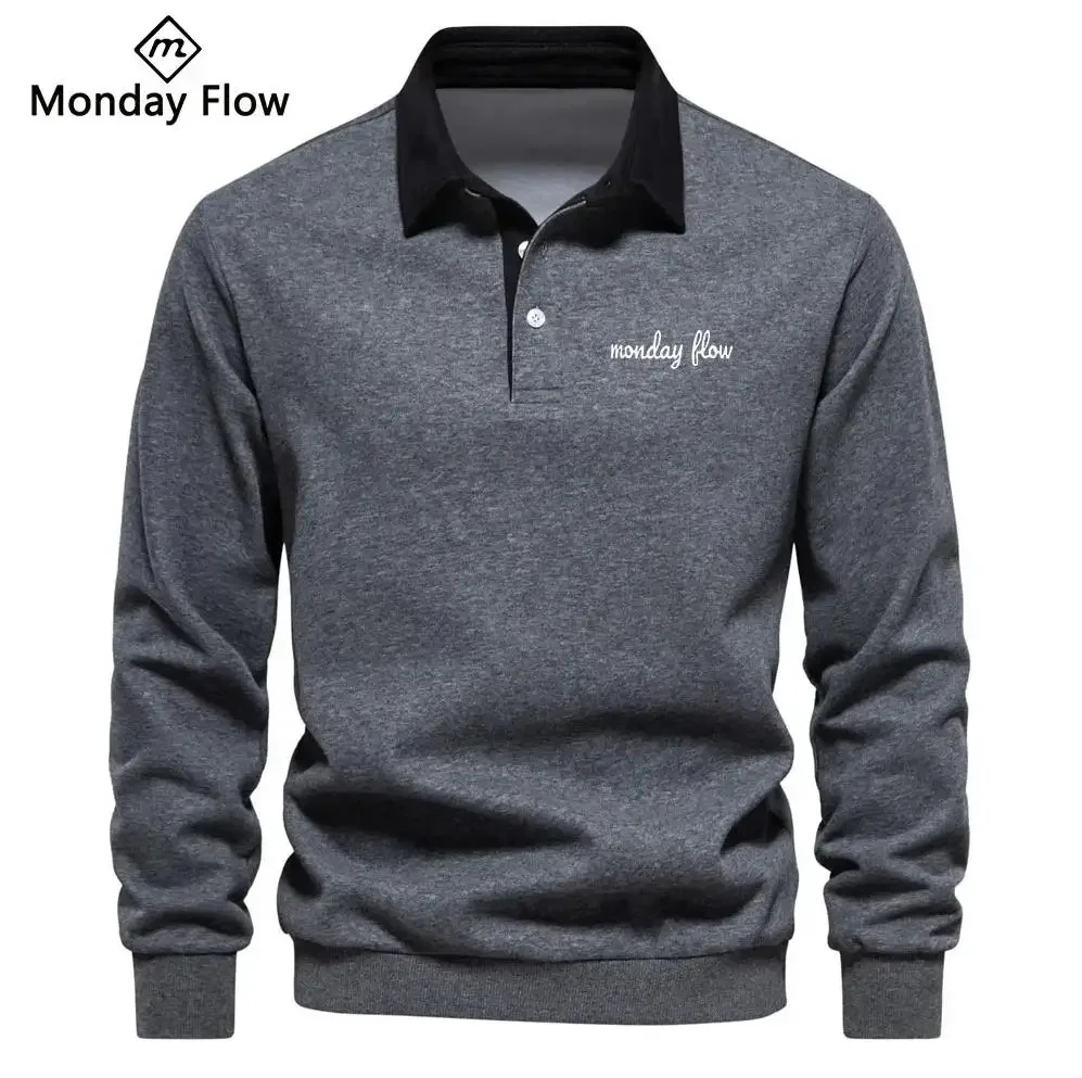 Мужская зимняя футболка с длинным рукавом и воротником-поло