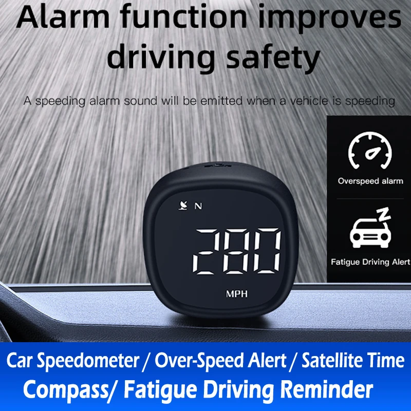 

Цифровой датчик скорости Gps HUD, прибор для измерения скорости, с компасом, будильником, часами, напоминаниями о усталости и вождении, универс...