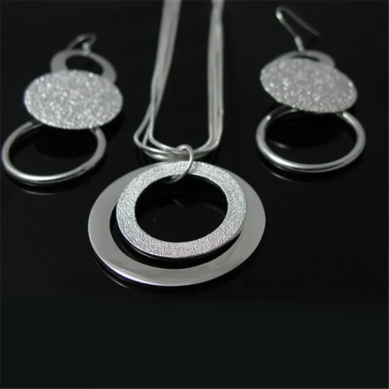 

Fine Noble Brand 925 Sterling Silver Round Earring Necklace Jewelry Set for Women Fashion Wedding Party Charm Holiday Gift