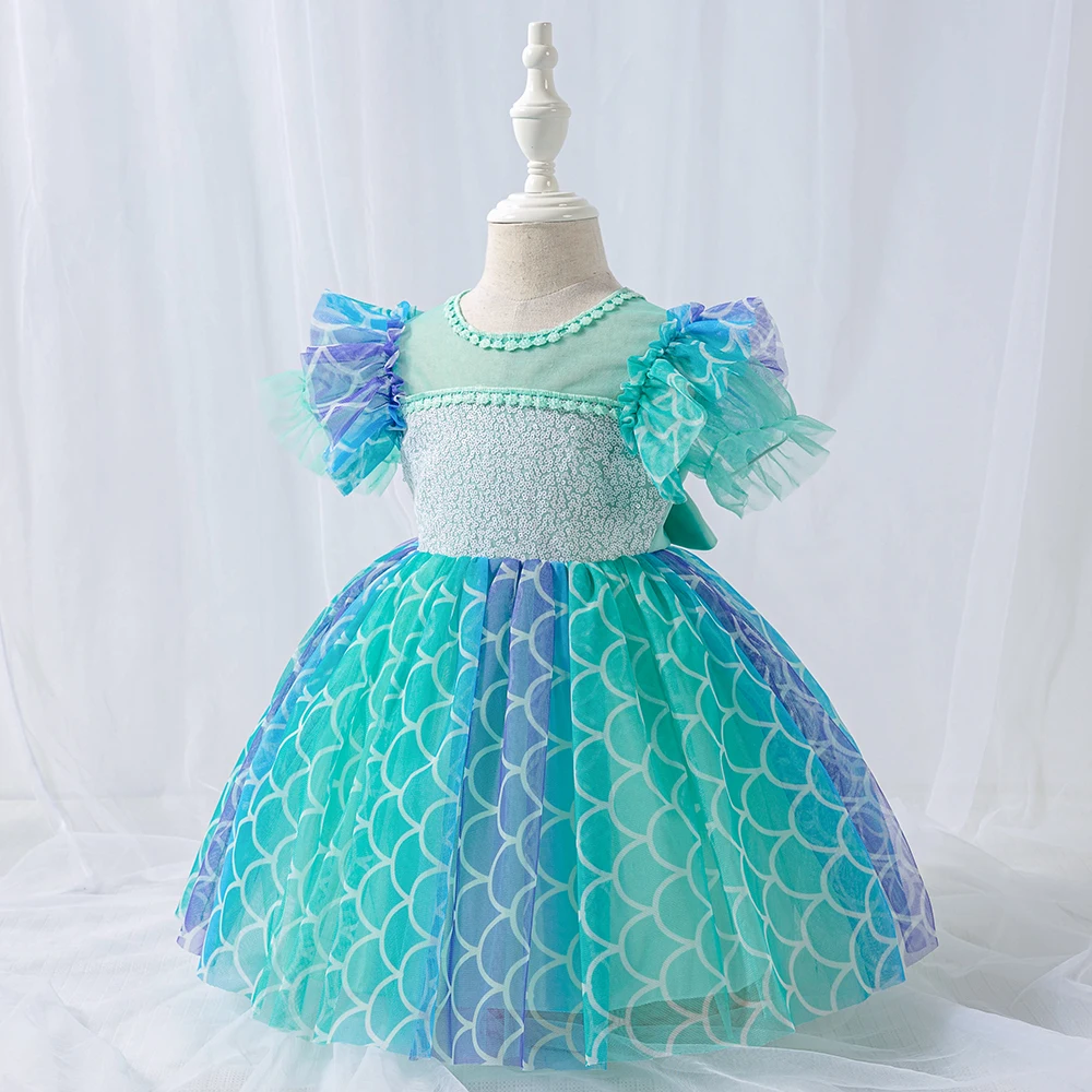 

New Girls' Noble And Elegant Dress Skirt Sequin Mesh Puffy Yarn Baby One-Year-Old Dress Birthday Party Dress