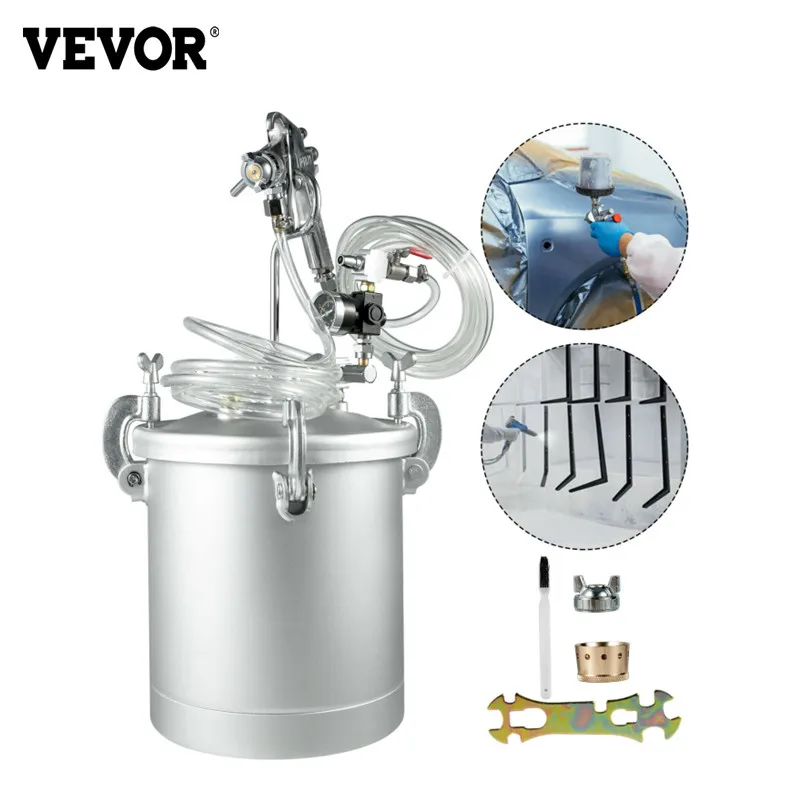 

VEVOR 2-1/2 Gallon Pressure Feed Paint Tank Pot Spray Gun Sprayer System Air Fluid Hoses for House Keeping or Commercial