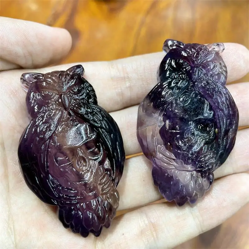 

Natural Rainbow Fluorite Owl Crystal Figurine Carved Quartz Statue Healing Reiki Meditation Party Gifts Home Decoration 1pcs