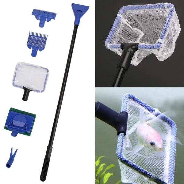 

5 In 1 Aquarium Tank Cleaner Net Gravel Rake Algae Scraper Grass Fork Sponge Brush Glass Fish Tank Cleaning Tools