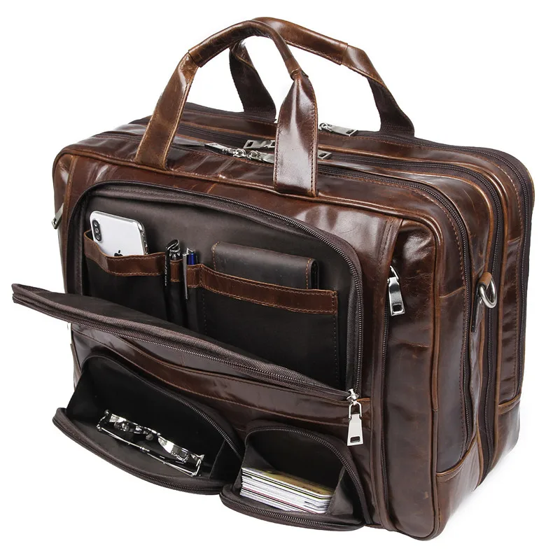 Luxury Business Men's Handbag Large Genuine Leather Briefcase for Men Real Leather Messenger Bag Male 17