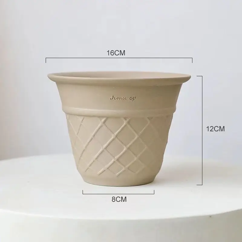 Ice Cream Cone Flowerpot Coarse Pottery Handmade, Breathable, Green Plant Flower Pot orchid pot, Breathable Flowerpot