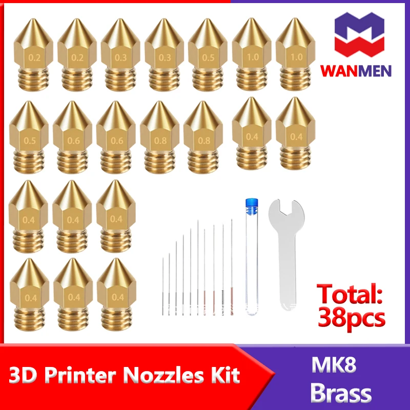 

WanMen 3D Printer Extruder Brass Nozzles Print Head for Anet A8 Makerbot MK8 Creality CR-10 S4 S5 Ender 3 3Pro 5 Clean Tool Kit