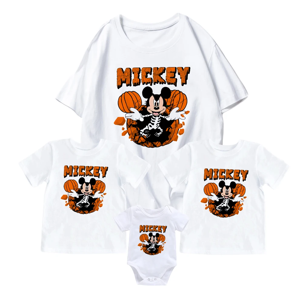 

Mickey Skeleton Dress Up Halloween Series Disney Mother Kids Clothes Short Sleeve All-match Family Look Matching Dropship Trend