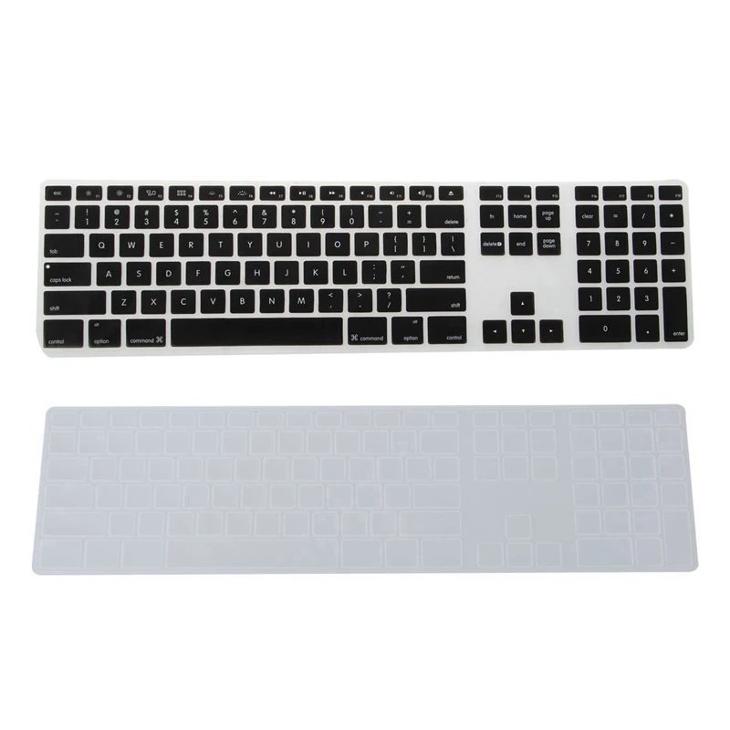 

2Pcs Silicone Thin Keyboard Skin Cover Protector With Numeric Keypad For Apple Imac - Black & Transparent