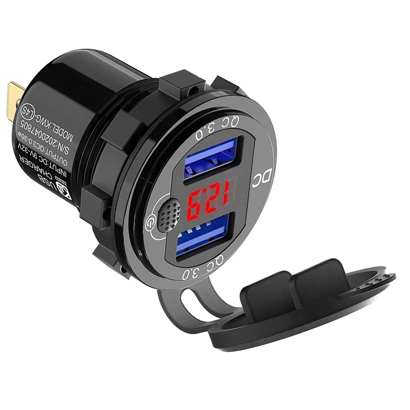

Быстрая зарядка 4X 3,0 Dual 12V USB Автомобильное зарядное устройство, алюминиевая розетка с кнопкой переключателя и красным цифровым вольтметром, водонепроницаемый
