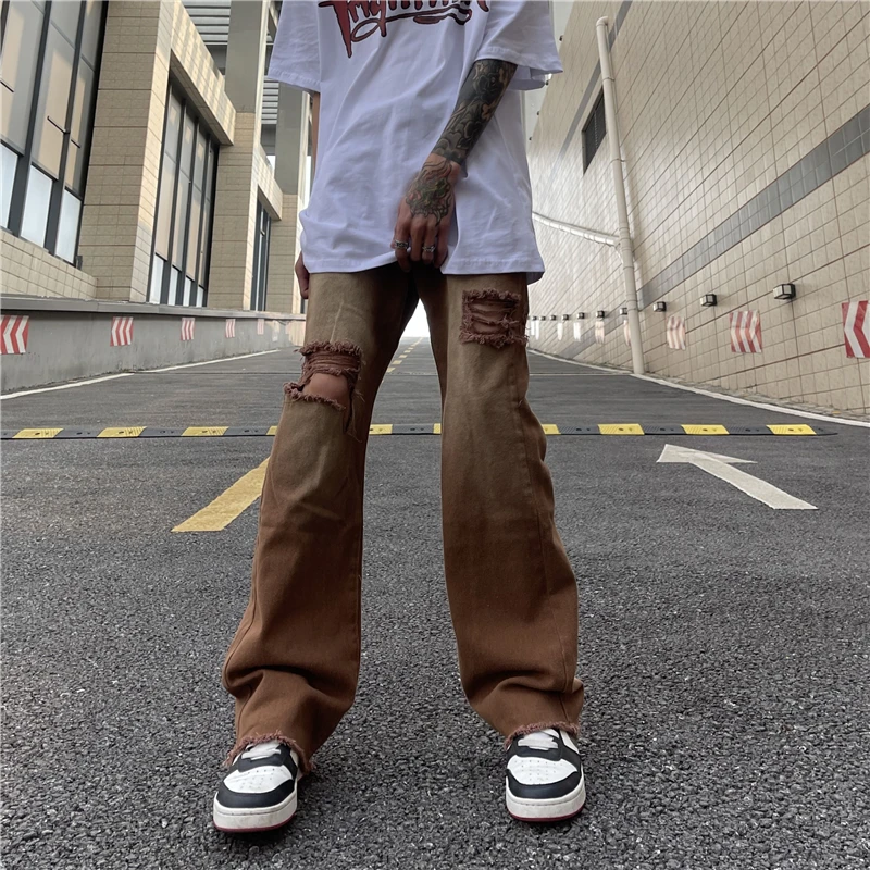 Men's Jeans Ripped Retro Straight Loose Women's Denim Trousers Fashion Streetwear Men Clothing Jeans Men Y2k Street Men Clothing