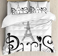 paris city decor king size duvet cover set by ambesonne illustration with eiffel tower france heart shapes silhouette decorative
