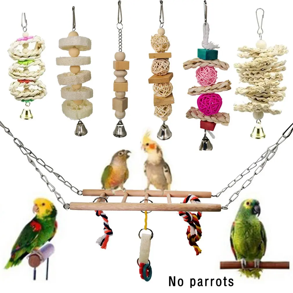 

7pcs/set Creative Combination Parrot Toy Pet Supplies Parrot Bite Toy Fun Combination Bird Toy Bird Cage Accessories