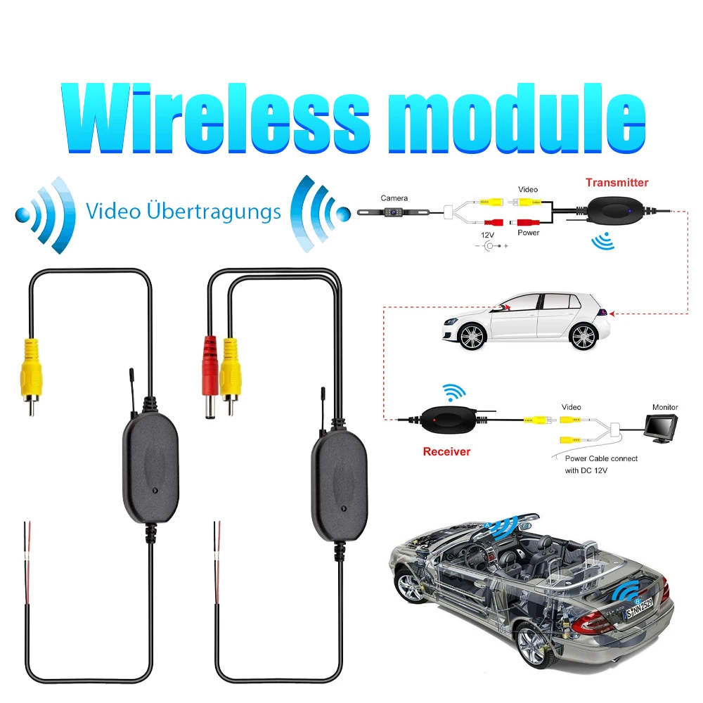 

2.4Ghz Wireless Rear View Camera RCA Video Transmitter & Receiver Kit for Car Rearview Monitor FM Transmitter & Receiver