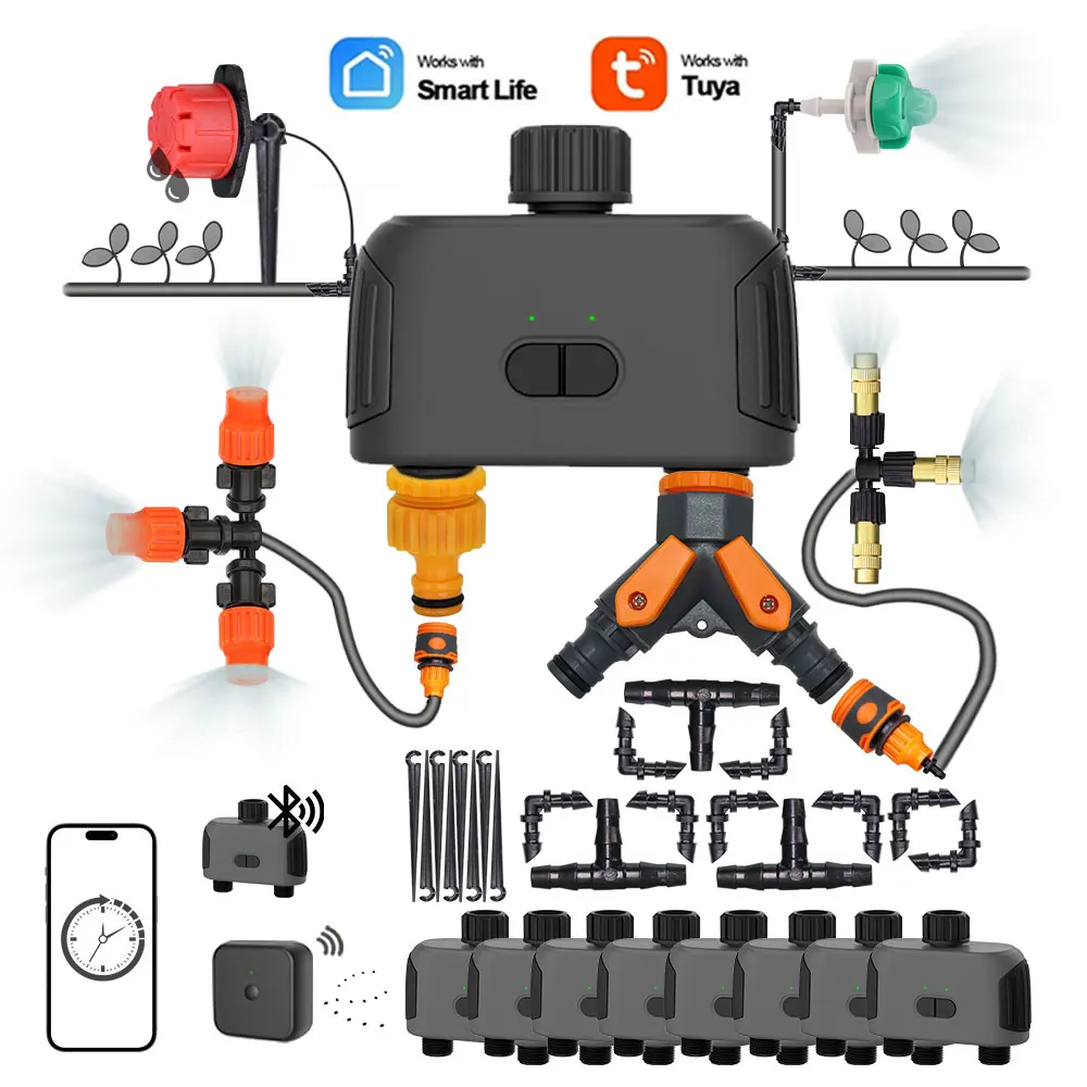 

Система автоматического полива сада, двухсторонняя регулируемая система орошения, Wi-Fi, Bluetooth, подходит для теплиц
