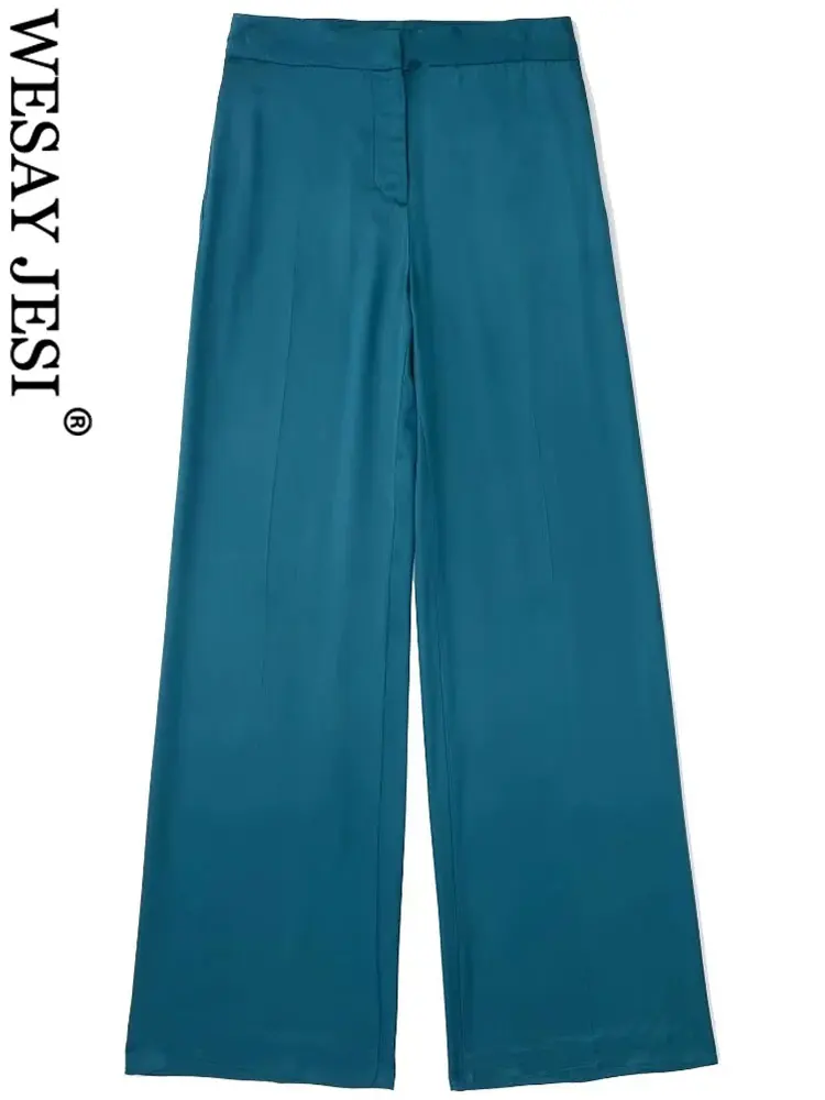 

WESAY JESI 2022 Fashion Commuter Trousers High Quality Solid Color Dark Green Zip Straight Trousers Office Everyday Women Wear