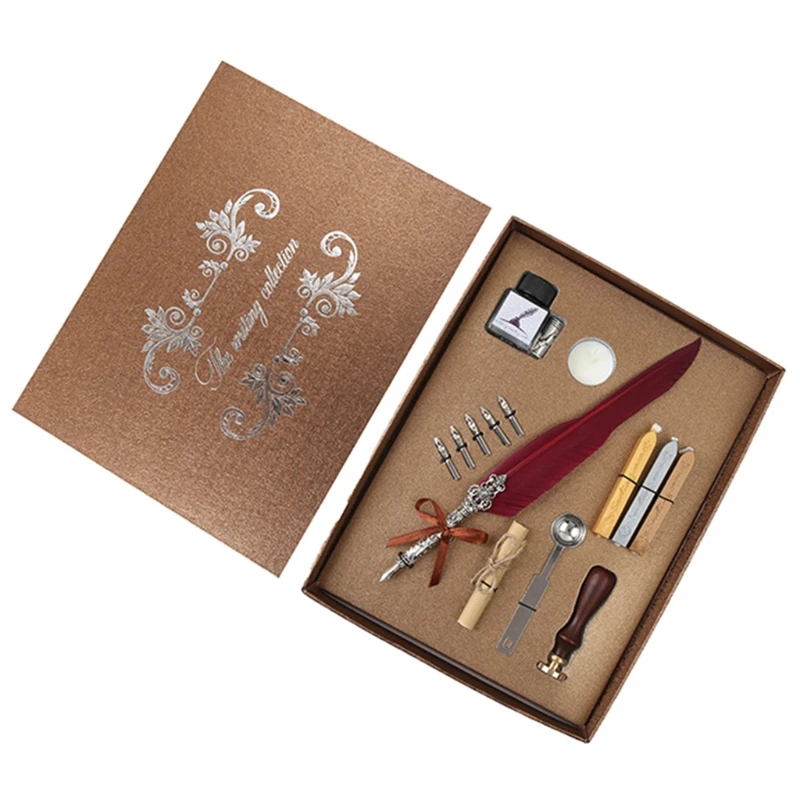 

Retro Gothic Style Quill Pen Set Retro Wax Seal Stamp Pen Set