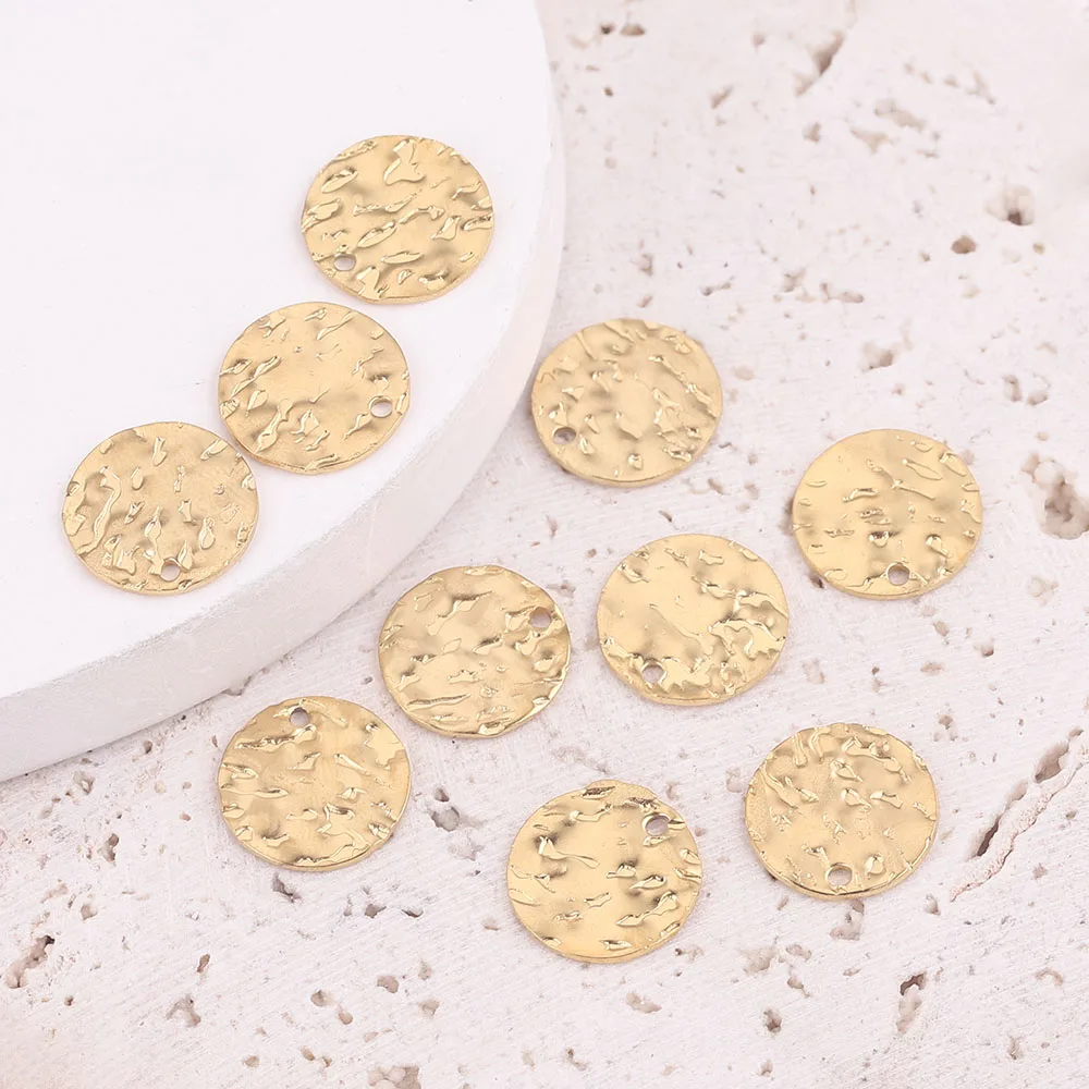 

20pcs Gold Plated Round Charms Stainless Steel Tags Texture 8/10/12mm Blank Coin Beads for DIY Necklace Jewelry Making