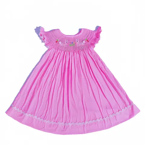 Длинное платье в горошек с пасхальным кроликом для девочек, праздничные подарки, платье Бишопа ручной работы, детская одежда