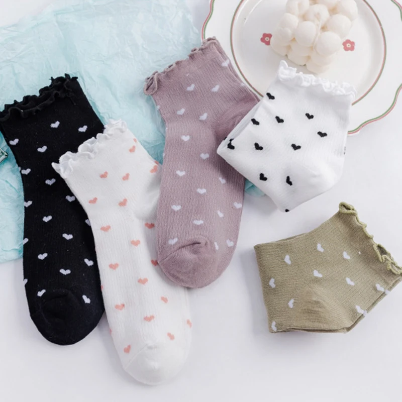 

1Pair Heart Embroidery Woman Boat Socks Female Casual Cartoon Harajuku Girls Invisiable Sock Cotton Breathable Funny Ankle Socks