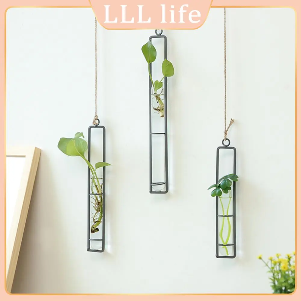 

Nordic Hanging Flower Bottle 1pcs Hydroponics Planter Pot Transparent Iron Hydroponic Iron Glass Vase Home Decoration Flowerpot