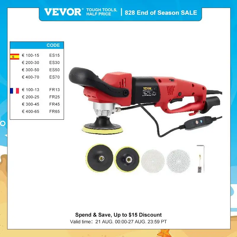 VEVOR Electric Wet Stone Polisher Grinder Sander Buffing Machine Variable Speed Water Mill for Marble Granite Finish Polishing