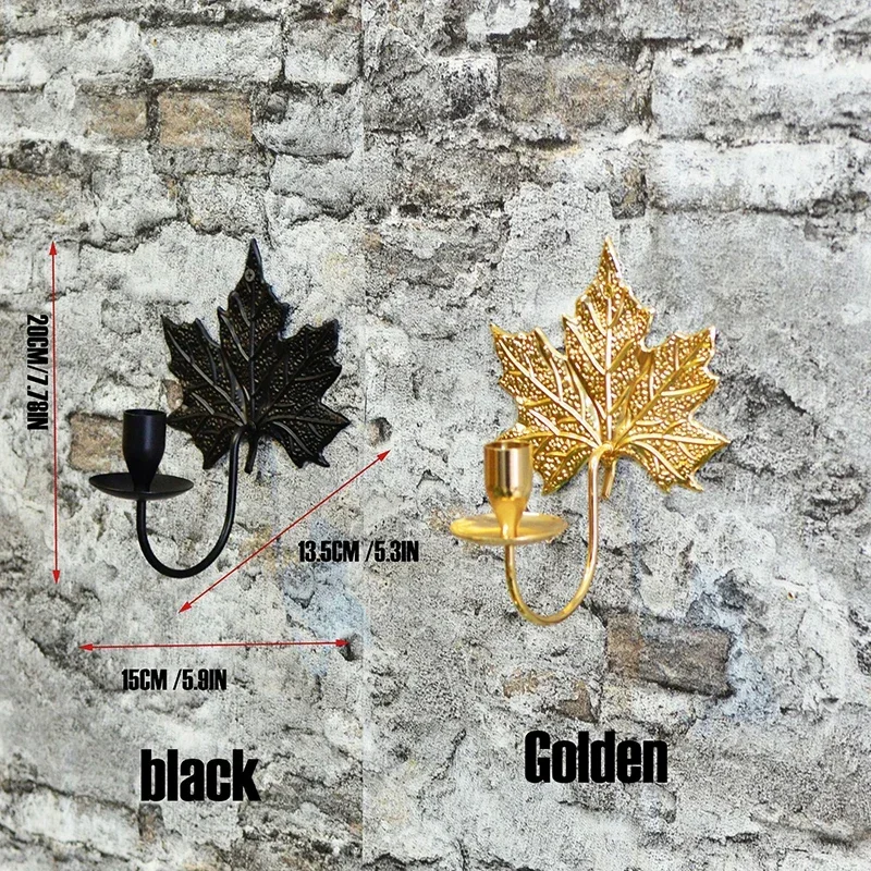 Настенный подсвечник в скандинавском стиле с металлическими кленовыми листьями