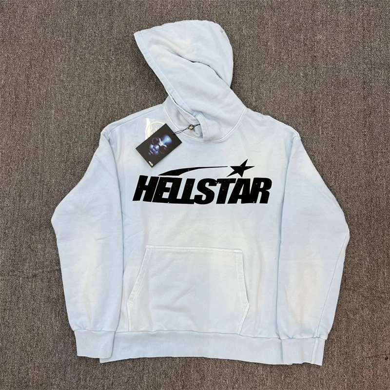 

2024ss Blue Washed Hellstar Men Hoodies 1:1 Top Quality Logo Printing Oversized Hoodies