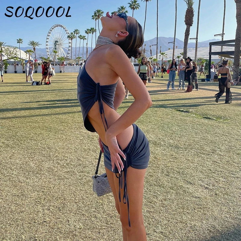 Женский летний комплект из двух предметов короткий топ на одно плечо и мини-юбка |