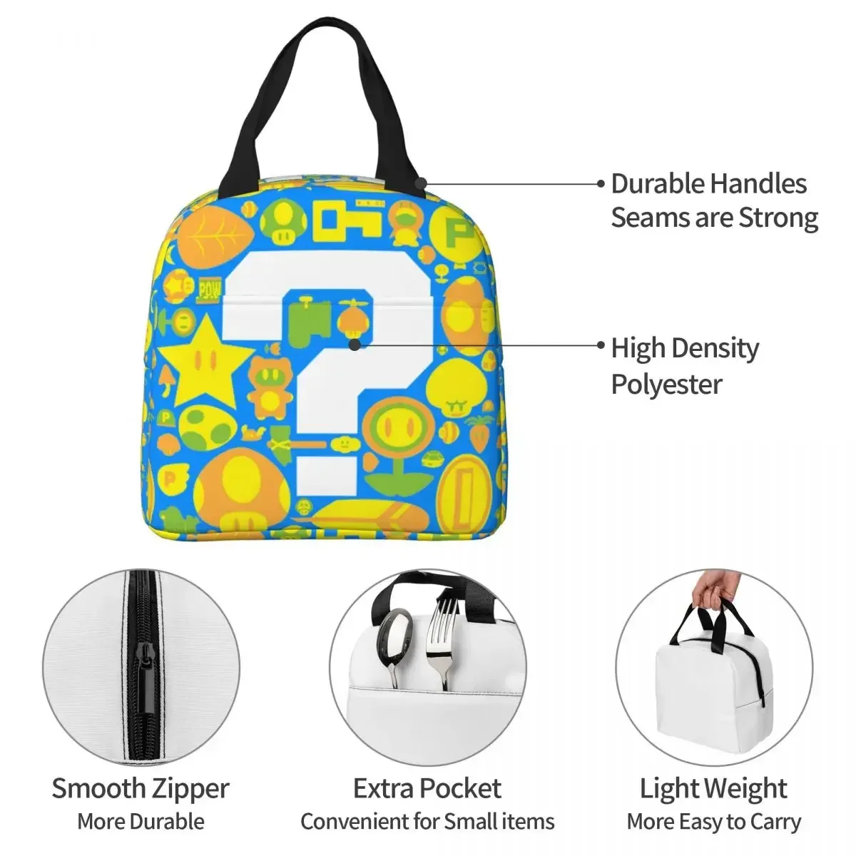 Power Up! Блок вопросов Marios Изолированная сумка для обеда Термосумка Контейнер еды