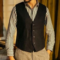 mens vest wool blend v neck slim vest boutique vintage single breasted casual groom groom clothing