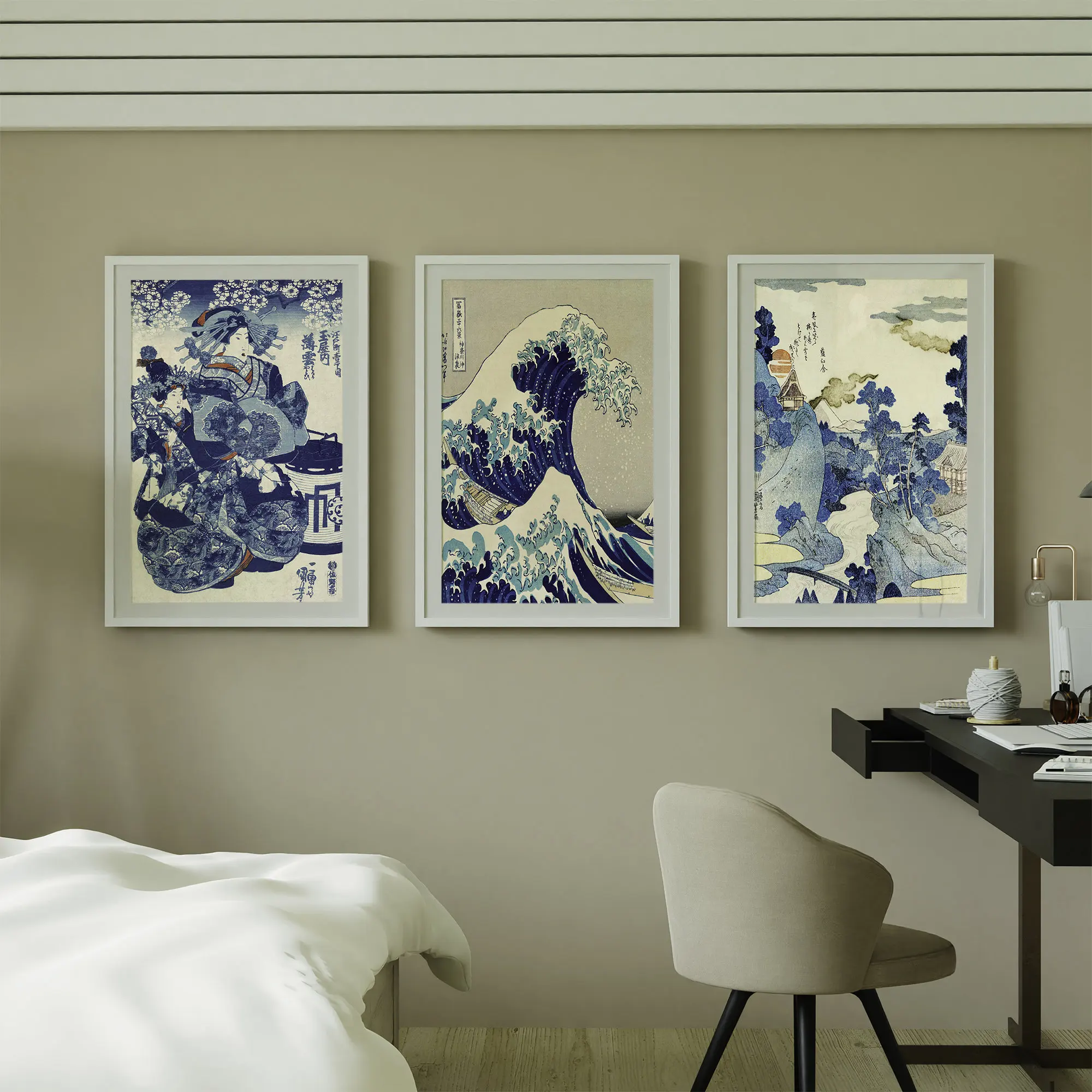 Японский набор из 3 предметов винтажное искусство стены Искусство Картина на