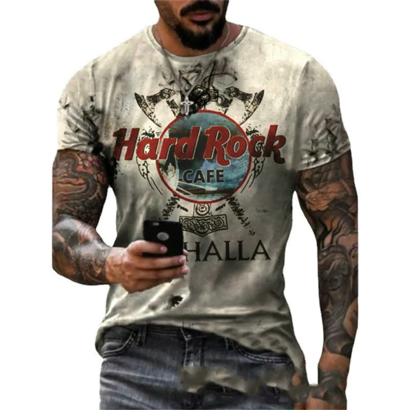 

Refreshing Summer Fashion Men's Short Sleeves Simple Icon Axe 3D Print Large Round Neck Sports Loose Casual T-shirt Lightweight