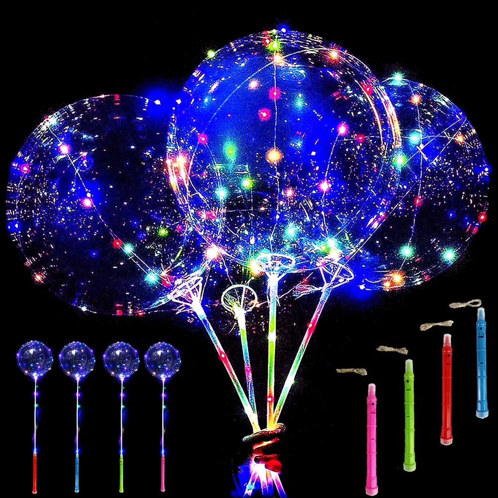 

10pcs 20 Inches LED Balloons Light Up BoBo Baloons Glow Flashing Handle Clear Bubble Balloon for Christmas Birthday Party Decor
