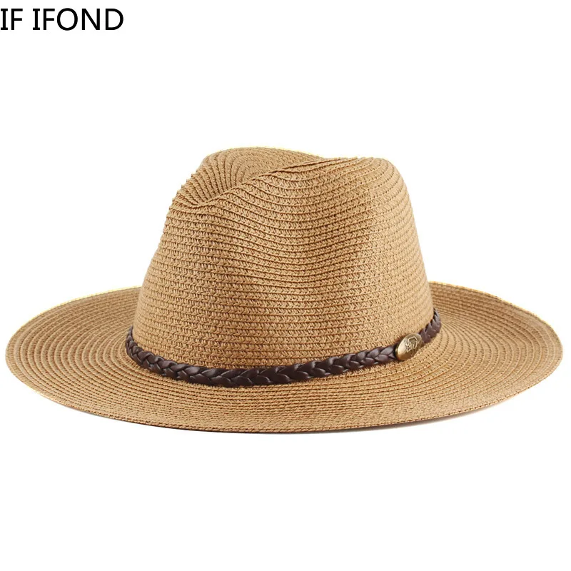 

New Paper Straw Hats 8CM Wide Brim Summer Beach Sun Hat Men Foldable Fedoras Hat Chapeau Femme Casquette