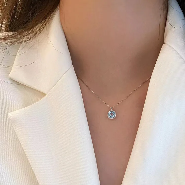 

Подлинное 925 искусственное ожерелье, синяя Подвеска для женщин, ожерелья с подвесками, ювелирные украшения с сапфирами, драгоценный камень