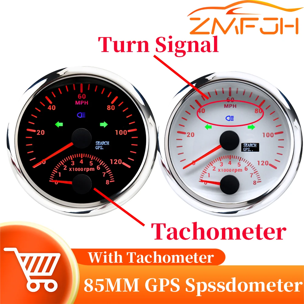 

/ 85MM Waterproof GPS Speedometer 120/200 km/h MPH With Tachometer 0-8000RPM Red Backlight For Motor Yacht Boat Car Speed Meter
