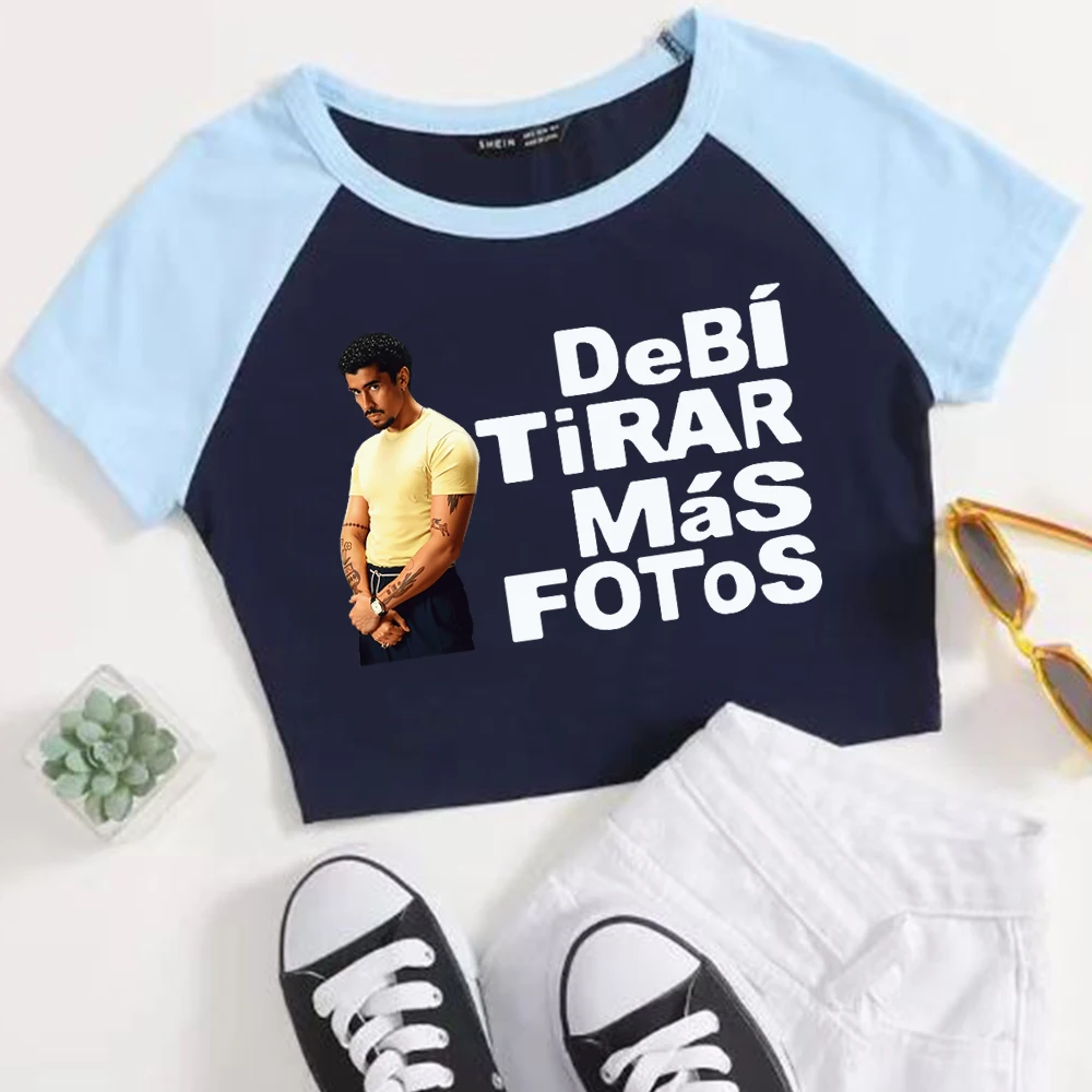 Bad Bunny Debi Tirar Mas Fotos Женская укороченная футболка Футболка для девочек Модные