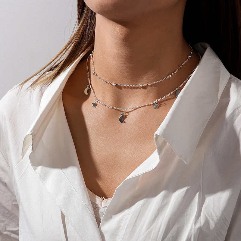 

Bohemia Multilayer Geometry Star Moon Pendant Necklaces for Women Gold Silver Beads Chain Chokers Jewelry Accessories Gift