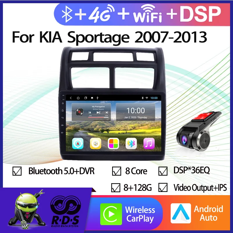 

6G+128G Android 11 Car GPS Navigation For KIA Sportage 2007-2013 Auto Radio Stereo With Wifi 4G AHD DSP Bluetooth CARPLAY